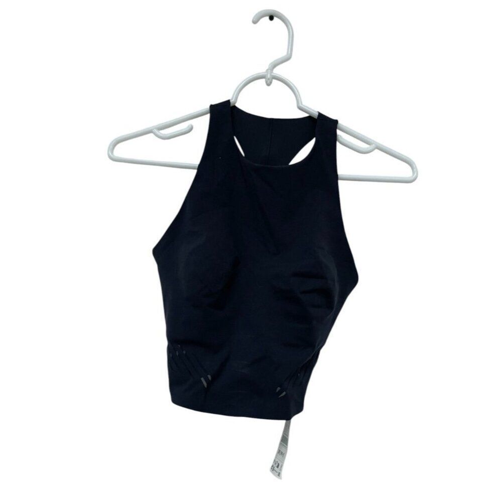 Black High-Neck Ribbed Crop Top - Picture 4 of 11